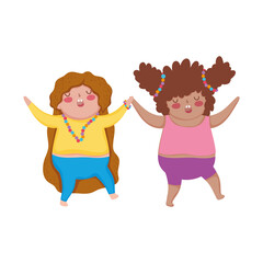 kids cartoon happy little girls characters white background