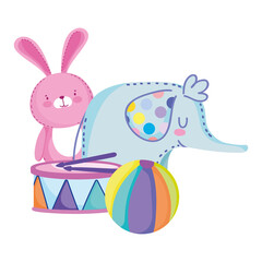 toys object for small kids to play cartoon elephant rabbit ball and drum