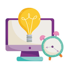 back to school, computer alarm clock and creativity elementary education cartoon