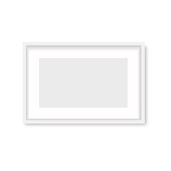 Realistic white wooden photo frame with soft shadow. Vector.