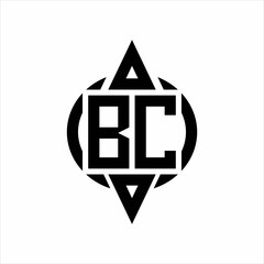 BC Logo with circle rounded combine triangle top and bottom side design template