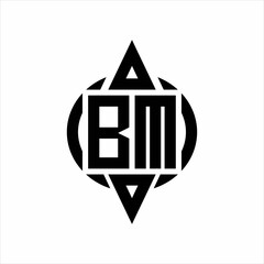 BM Logo with circle rounded combine triangle top and bottom side design template