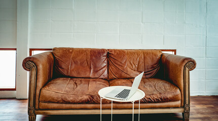 Layout in a loft style in dark colors open space interior view of various coffee Welcome open coffee shop background.