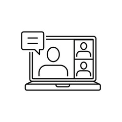Webinar, online meeting. Consulting Virtual classroom. Computer screen with teacher talking, online education. Video player class streaming. Line Vector illustration Design on white background. EPS 10