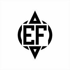 EF Logo with circle rounded combine triangle top and bottom side design template