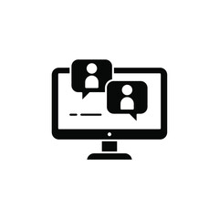 Webinar, online meeting education. Monitor screen with discussion dialog  symbol for Virtual classroom on streaming in web or application. Solid Vector illustration. Design on white background. EPS 10