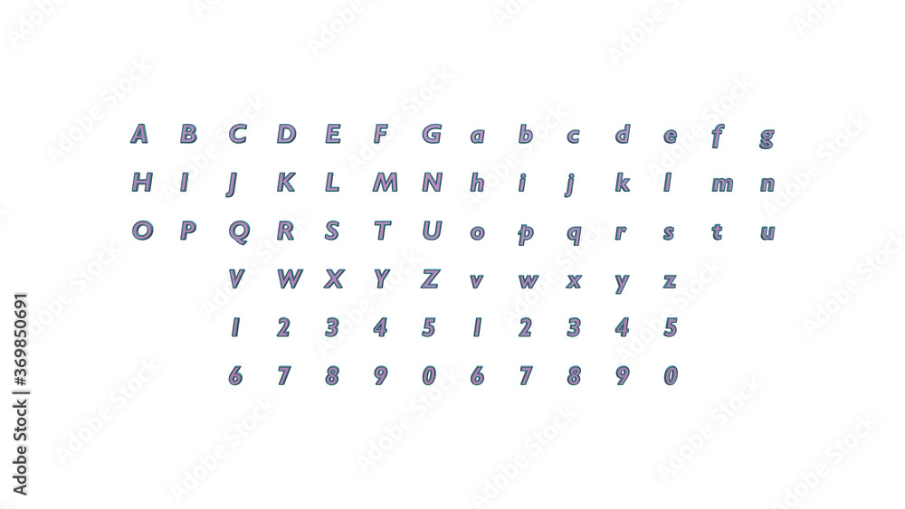 Poster 3d alphabets and numbers with matching perspectives on each side for building words with detailed ca
