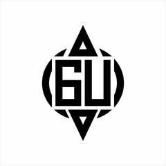 GU Logo with circle rounded combine triangle top and bottom side design template