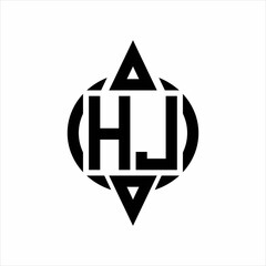 HJ Logo with circle rounded combine triangle top and bottom side design template