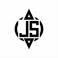 JS Logo with circle rounded combine triangle top and bottom side design template