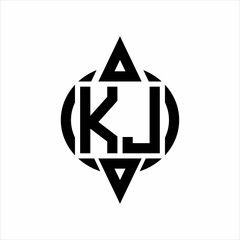 KJ Logo with circle rounded combine triangle top and bottom side design template