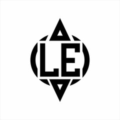 LE Logo with circle rounded combine triangle top and bottom side design template