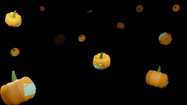 Pumpkin wearing a mask Halloween festival 3D render video