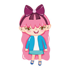 little girl pink hair with bow in head isolated icon design white background