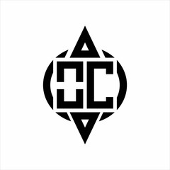 OC Logo with circle rounded combine triangle top and bottom side design template on white background