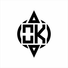 OK Logo with circle rounded combine triangle top and bottom side design template on white background