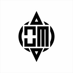 OM Logo with circle rounded combine triangle top and bottom side design template on white background