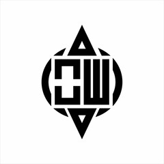 OW Logo with circle rounded combine triangle top and bottom side design template on white background