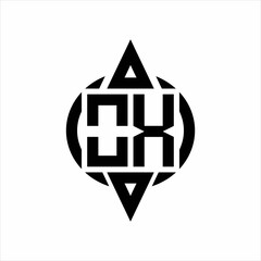 OX Logo with circle rounded combine triangle top and bottom side design template on white background