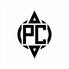 PC Logo with circle rounded combine triangle top and bottom side design template on white background