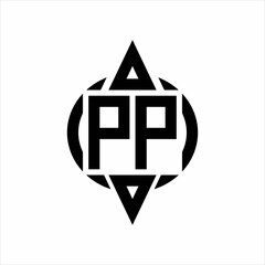 PP Logo with circle rounded combine triangle top and bottom side design template on white background