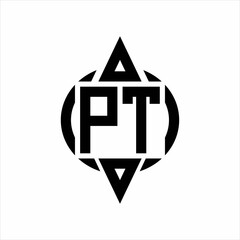 PT Logo with circle rounded combine triangle top and bottom side design template on white background