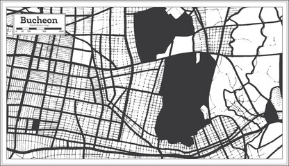 Bucheon South Korea City Map in Black and White Color in Retro Style.