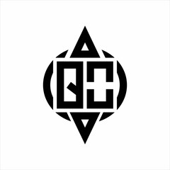 QO Logo with circle rounded combine triangle top and bottom side design template on white background