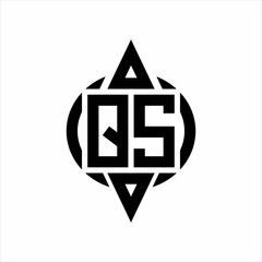 QS Logo with circle rounded combine triangle top and bottom side design template on white background