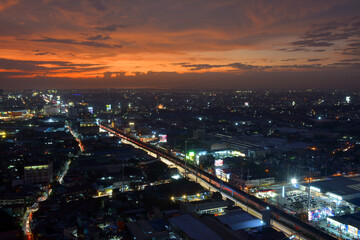 Quezon city overview during dusk in Quezon City, Philippines