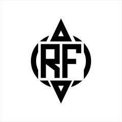 RF Logo with circle rounded combine triangle top and bottom side design template on white background