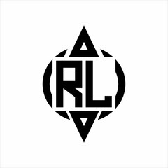 RL Logo with circle rounded combine triangle top and bottom side design template on white background