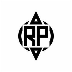 RP Logo with circle rounded combine triangle top and bottom side design template on white background