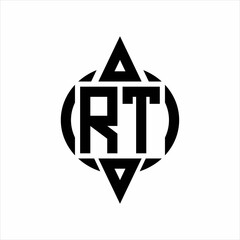 RT Logo with circle rounded combine triangle top and bottom side design template on white background