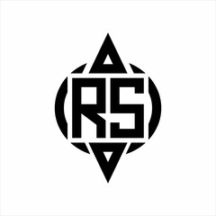 RS Logo with circle rounded combine triangle top and bottom side design template on white background