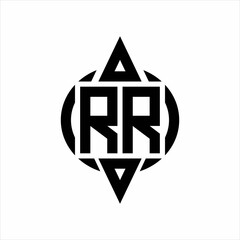 RR Logo with circle rounded combine triangle top and bottom side design template on white background