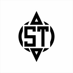 ST Logo with circle rounded combine triangle top and bottom side design template on white background