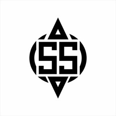 SS Logo with circle rounded combine triangle top and bottom side design template on white background