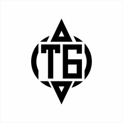 TG Logo with circle rounded combine triangle top and bottom side design template on white background