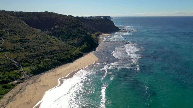 Revealing drone shot of Merewether, New South Wales