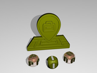 3D graphical image of pin vertically along with text built around the icon by metallic cubic letters from the top perspective, excellent for the concept presentation and slideshows. illustration