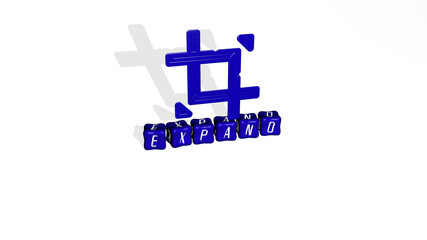 Fototapeta premium 3D graphical image of EXPAND vertically along with text built by metallic cubic letters from the top perspective, excellent for the concept presentation and slideshows. illustration and icon