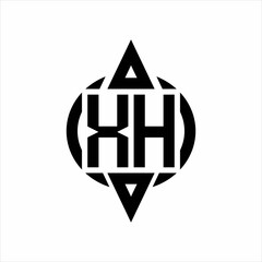 XH Logo with circle rounded combine triangle top and bottom side design template on white background
