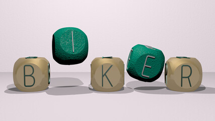 combination of biker built by cubic letters from the top perspective, excellent for the concept presentation. bicycle and motorcycle