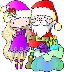 vector cartoon Girl and santa