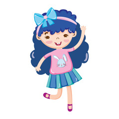 little girl blue hair with bow in head isolated icon design white background