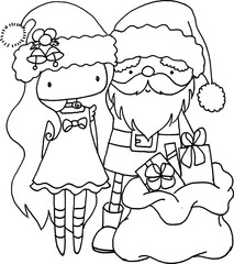 vector cartoon Girl and santa