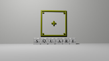 3D graphical image of SQUARE vertically along with text built by metallic cubic letters from the top perspective, excellent for the concept presentation and slideshows. illustration and background