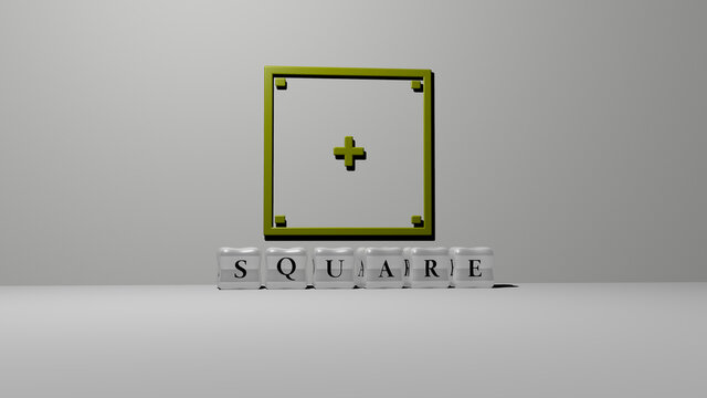 3D graphical image of SQUARE vertically along with text built by metallic cubic letters from the top perspective, excellent for the concept presentation and slideshows. illustration and background
