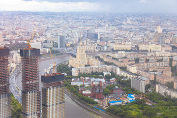 Aerial view of center of Moscow from observation deck , Russia.